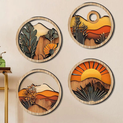 GOLDEN HORIZON LAYERED WOODEN SUNSET WALL ART