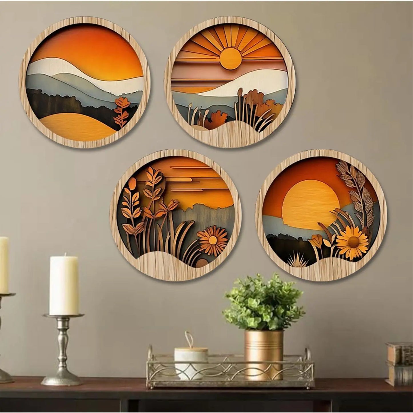 GOLDEN HORIZON LAYERED WOODEN SUNSET WALL ART