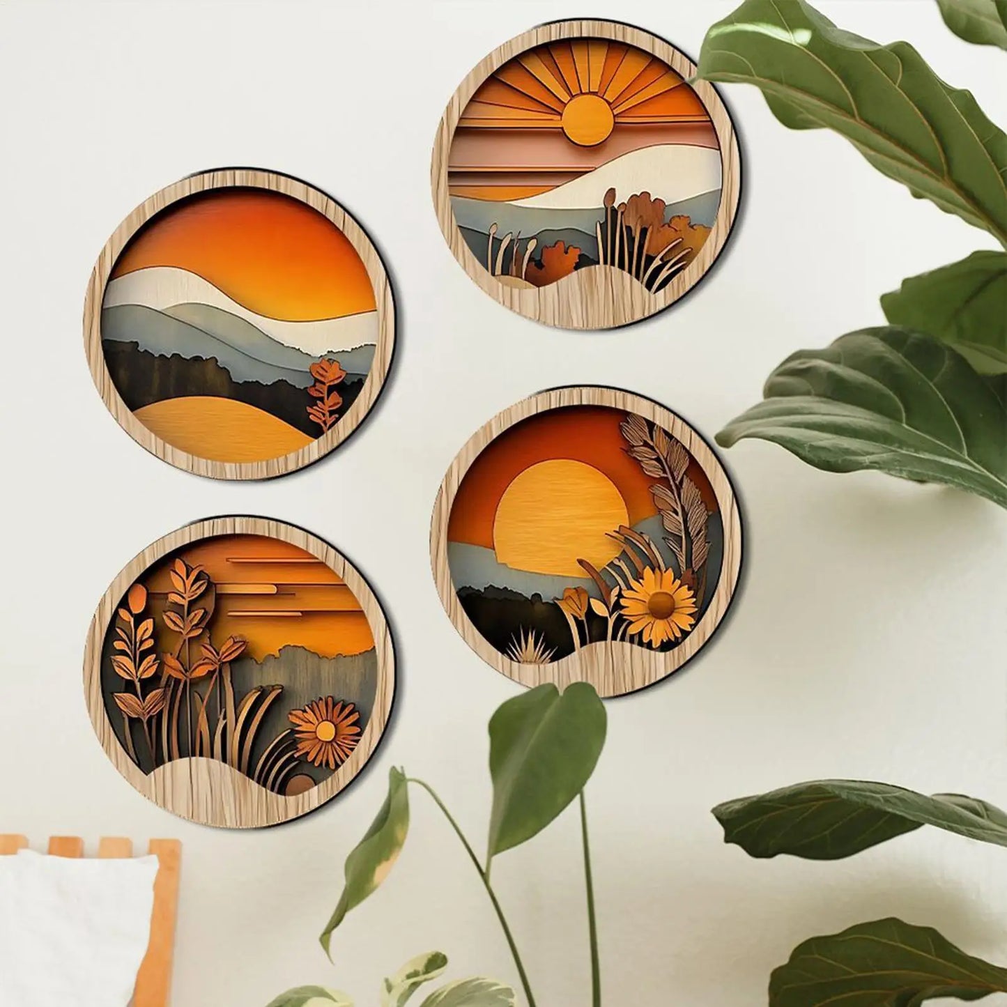 GOLDEN HORIZON LAYERED WOODEN SUNSET WALL ART