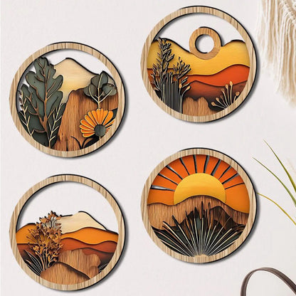 GOLDEN HORIZON LAYERED WOODEN SUNSET WALL ART