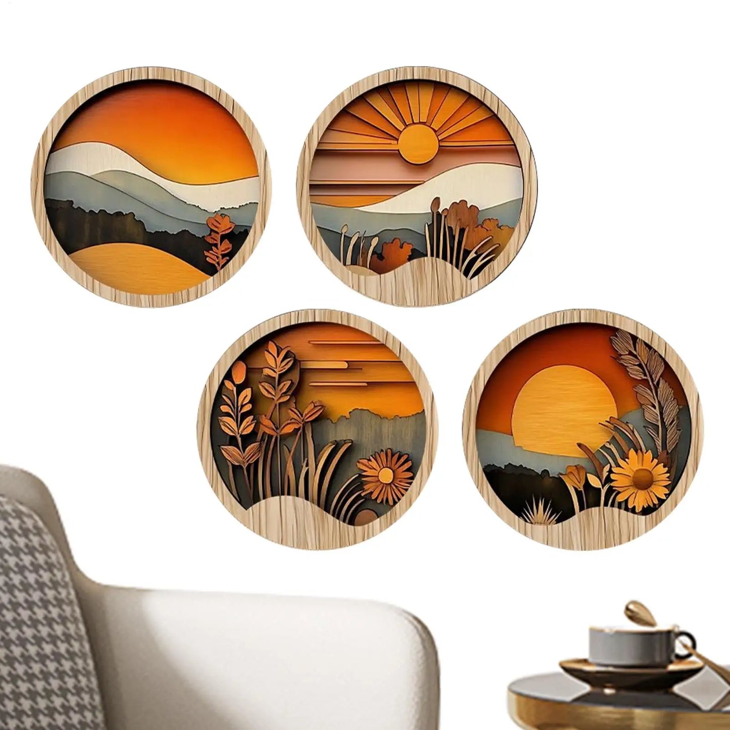 GOLDEN HORIZON LAYERED WOODEN SUNSET WALL ART