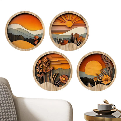 GOLDEN HORIZON LAYERED WOODEN SUNSET WALL ART